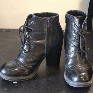 Faux Leather Oxford Heeled Boots